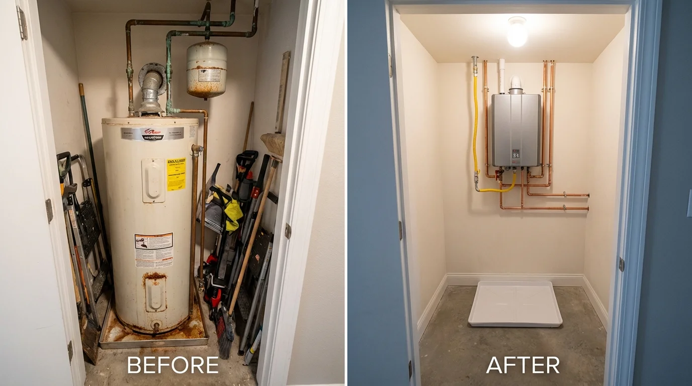 Tank water heater versus wall-mounted tankless unit comparison for Santee, CA homeowners